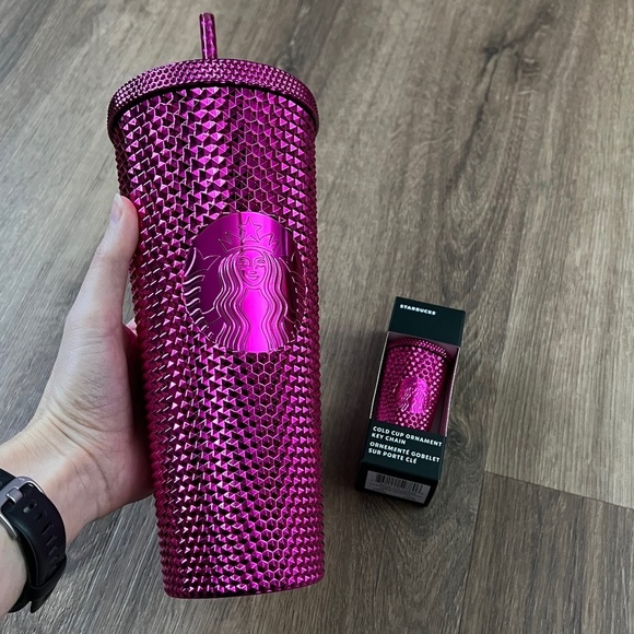Starbucks Holiday Pink Metallic Venti Cup & Ornament Keychain Limited Edition - Picture 2 of 7
